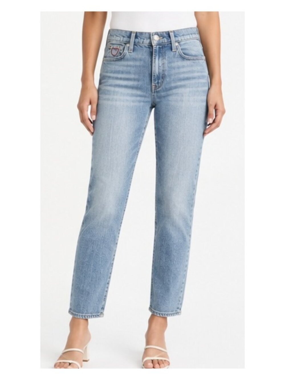 7 For All Mankind Easy Slim Jeans FLR Light Blue Heart Detail Size 24 NWT